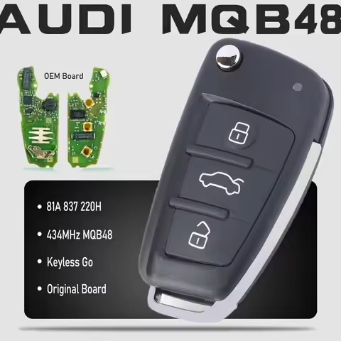 KEYECU 81A 837 220H, 81A837220H 434Mhz MQB 48 Chip Flip Remote Key 3 Buttons Keyless Go for Audi A3 