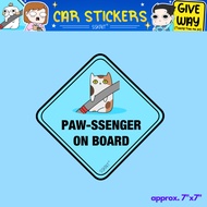 SSKAIT Pawssenger On Board - Funny Mood Waterproof Cat Car Stickers