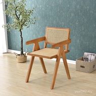 Rattan Style Dining Chair Household Solid Wood Backrest Log Armrest Changdegar Chair Simple Rattan C