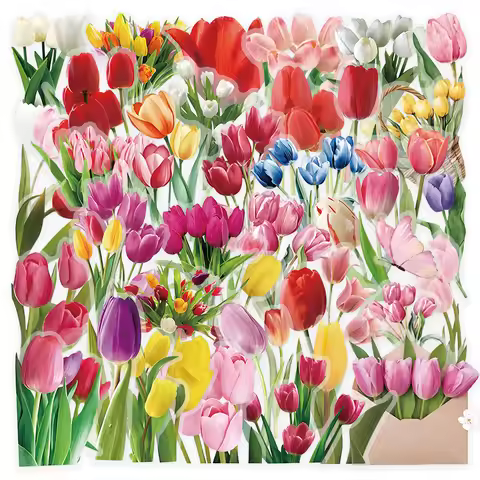 Tulip Decorative Stickers 52 Sheets for Journal Diary Planner DIY Craft Stationery Giajar Sticker St