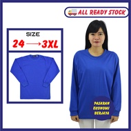 T-SHIRT SUKAN LENGAN PANJANG BIRU/ BLUE COTTON T-SHIRT/ ROUND NECK/ PLAIN BASIC TEE/ TSHIRT KOSONG