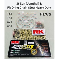 RS150/GTR150 JT SUN SPROCKET SET AND RK ORING OR FK NON ORING TYPE HEAVY DUTY GOLD CHAIN 520 CHAIN