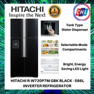HITACHI 4Door Glass  R-W720P7M GBK BLACK(Send By Lorry+Authorised Dealer)  584L INVERTER REFRIGERATO