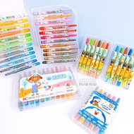 Hộp 12/24 cây bút sáp màu vặn thân ngắn màu sắc tươi sáng sinh động (hộp nhựa bền đẹp)