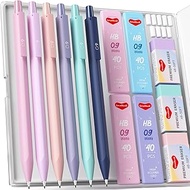 Smallbudi 6PCS 0.9 mm Mechanical Pencil Set, Pastel Mechanical Pencil with 240PCS HB Pencil Lead, 3 