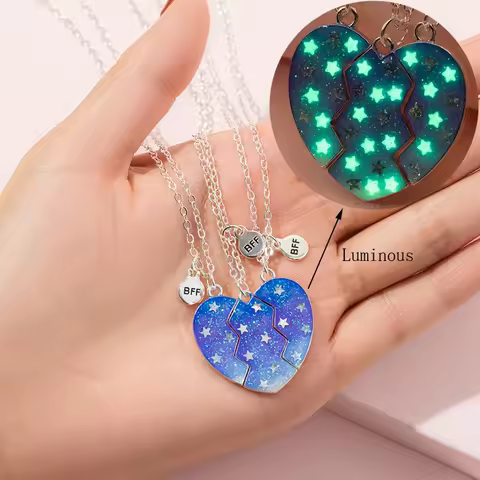 Lovecryst 3Pcs/set Luminous Forever Best Friends Friendship Heart Puzzle Pendant Necklace Matching M