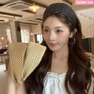 ALMA1DQ Rattan Weaving Hairband, Vintage Boho Style Straw Braided Headband, Versatile 6.5cm Widened 