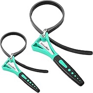 ValueMax 2-piece Strap Wrench Set, Adjustable Wrench with Max Diameter 4" (Small) and 6"(Large), Oil Filter Wrench Set, Jar Opener, Shower Head Wrench, Water Filter Wrench, Green