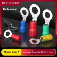100PCS,R V Circular Pre-Insulated Crimp Terminal Lug O-Type For 5/6 Sqmm Wire Copper