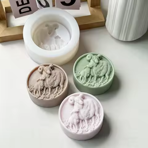 Circular Relief Goat Silicone Soap Mold DIY Handmade Aromatherapy Candle Gypsum Cement Crafts Clay M