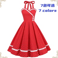 MILI Retro Dress Retro Prom Party Red Polka Dot Multi-Color Optional Halter Neck a-Line High Waist U