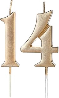 Champagne Gold 14th & 41st Number Birthday Candles for Cake Topper, Number 14 41 Glitter Premium Can