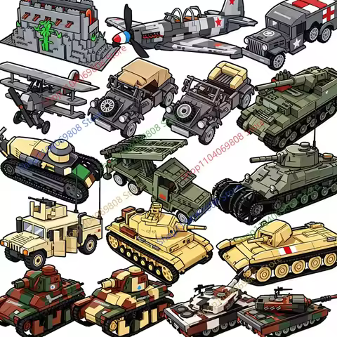 MOC Military Vehicle Building Blocks WW2 French US Soldiers Tank Soldier Armored Vehicle Fighter Jet