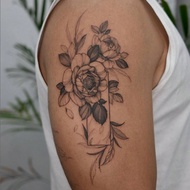 1pc Y2K Style Waterproof Temporary Tattoo Sticker, Black Peony Floral Pattern, Water Resistant & Swe