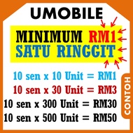 MURAH - Umobile Topup Direct Masuk - Minimum RM1 | Reload Top Up U Mobile Prepaid