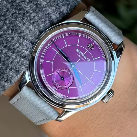 The New MERKUR Cross Line Sector Dial Purple Retro Casual Watch for Men Business Series Manual Chord