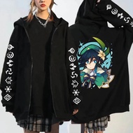 Game Genshin Impact Barbatos Anime Zipper Hoodies Harajuku Manga Graphic Streetwear Black Zipper