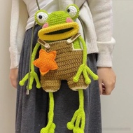 [Ready Stock] Handmade Crochet Frog Bag Cute Wool Messenger Bag DIY Parent-Child Craft Mobile Phone 