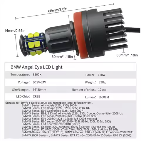 2pc H8 120W for BMW E60 E61 E63 X5 E70 X6 E71 E90 E91 E92 E93 M3 E89 E82 E87 LED Angel Eyes Fog Ligh