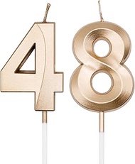 Champagne Gold 48th & 84th Birthday Candles for Cakes, Number 48 84 Candle Cake Cupcake Topper for B
