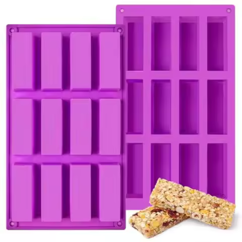 12-Cavity Silicone Rectangle Granola Bar Molds 2 Pcs for Baking Chocolate Cereal Bar Protein Bar Che