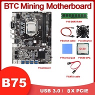 B75 8USB BTC Miner Motherboard+G530 CPU+4G DDR3 RAM+Fan+Thermal Pad+Sw