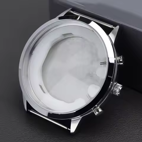 46.8mm Silver Watch Case Brushed Polished Case Stainless Steel for VD53 Quartz Movement watch sports