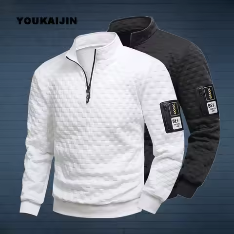 Men's Quarter Zip Sweatshirts Casual Fall Mock Neck White Loose Pullover Long Sleeve Solid Graphic Z