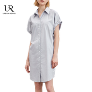 URBAN REVIVO Women Dress Daily Casual H-shaped short Sleeved Breasted Lapel Shirtdresses Office Holiday Shirt Dress With Button