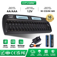 Cityork 16 Slots AA AAA Bateri Charger LCD Smart Baterai Charger For 1.2V NI-MH NI-CD Rechargerable 