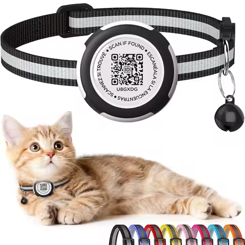 Cat Collar with AirTag Case Holder & QR ID Tag Dual Protection Air Tag Cat Collar Airtag mascota Nam