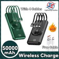 Powerbank 50000mAh Original Wireless Powerbank Cable Wireless Original 4 Cables  LED Display Portabl