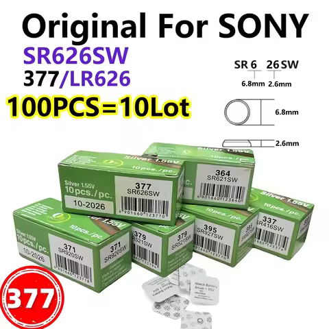 100Pcs Original For SONY SR626SW LR626 AG4 Batteries LR66 377 377A Alkaline Battery Watch Toys Car R