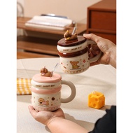 Office Worker Ceramic Straw Cup Cute Handy Cup Cartoon Coffee Cup with Lid Office Mug Drinking Cup