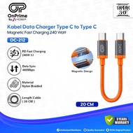 OnPrime DC-212 Iron Series Data Cable Type C to Type C Short Magnetic 20CM 240W 5A 3A PD 3.1 ORANGE 
