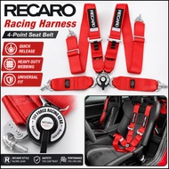 RECARO 4 Point Racing Harness Seat Belt Sport Racing Style Safety Belt Red / Black