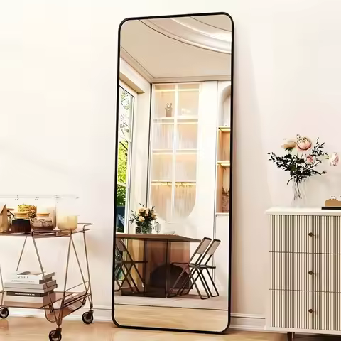 59"x16.2" Full Length Mirror Standing Full Body Mirror with Rounded Corners, Black