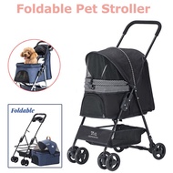 Pet Dog Stroller Foldable Pet Stroller Trolley Detachable Lightweight Outdoor Travel Trolley with Storage Basket