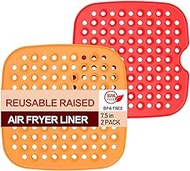 Reusable Air Fryer Liners Square Silicone Air Fryer Liners Mats Heat Resistant Mats | Non-Stick | BPA Free Air Fryer Accessories For NINJA,INSTANT POT,GOURMIA,POWER XL,CHEFMAN, DASH AND MORE -2Pack