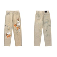 Chrome Hearts American Casual Fashion Cross Embroidery Distressed Jeans