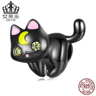 [COD] Aifule Sterling Silver s925 Moon Cat Beaded celet Black Gold Plated Oil Dripping Zircon Halloween Animal Beads