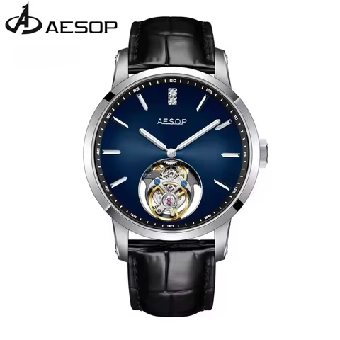 AESOP New 7090 Real Flying Tourbillon Watch for Men Luxury Mechanical Skeleton Sapphire Crystal Wate