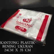 kantong plastik Bening merk Bawang uk 24,kantong kresek bening