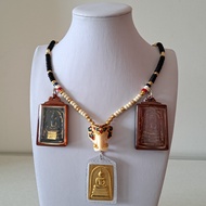 Thai Amulet Accessories: Premium Coconut Shell Resin Lonya Micron Gold Necklace With 3 + 1 hooks - Openable At The Back