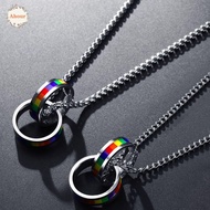 AHOUR Ring Pendant Necklace, Neck Jewelry Pride Day Rainbow Necklace, Personality Accessories Turkis