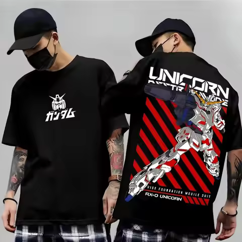Men's Anime Mobile Suit RX-78-2 Gundam T Shirt Cotton Tee Women Short-sleeve Streetwear Casual Overs