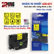 AZe-621 printed label [9mm x 8m] Black text on yellow background, compatible with Brother TZe-221 la