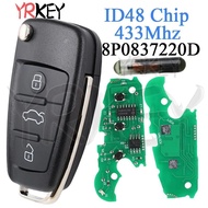 8P0837220D Smart Car Flip Key for A4 S1 S3 Q3 Q7 A6L A1 A3 TT ID48 Chip 433Mhz Uncut Blade 3 Buttons