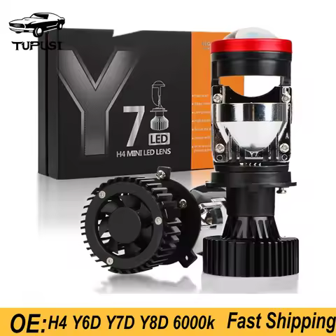 2PCS Y7D Y6D Y8D H4 LED Headlight Car Projector Lens Bulb 6000k 30000LM 12V Lense Fan Cooling High L