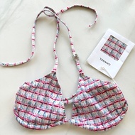 《仙闆名牌精品》CHANEL 香奈兒 手工坊系列 格紋編織 綁帶 比基尼 泳裝 泳衣 上衣 內衣